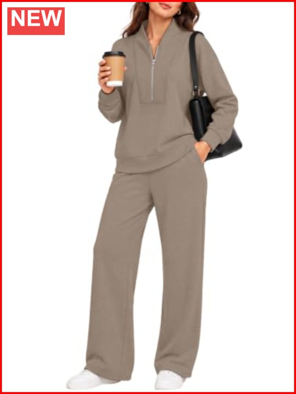 2 Piece Outfit Half-Zip Sweatshirt Wide Leg Track Pants Set
